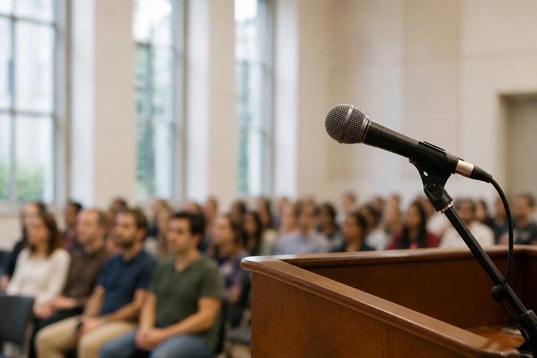 Estudantes de mochila conversando no corredor de uma universidade
